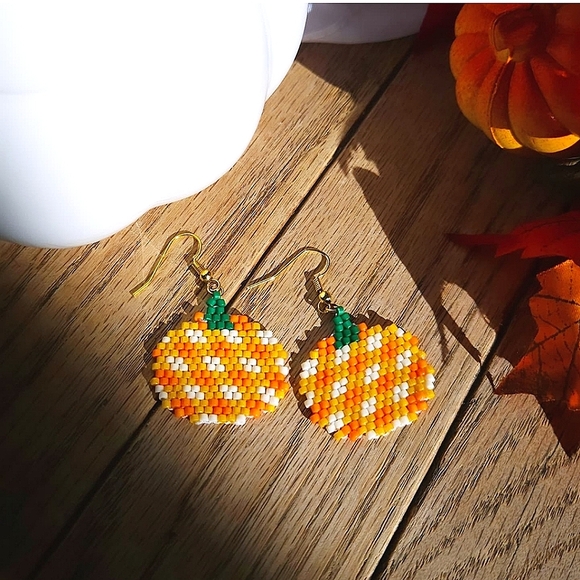 Handmade Pumpkin Seed Bead Earrings - Picture 1 of 6